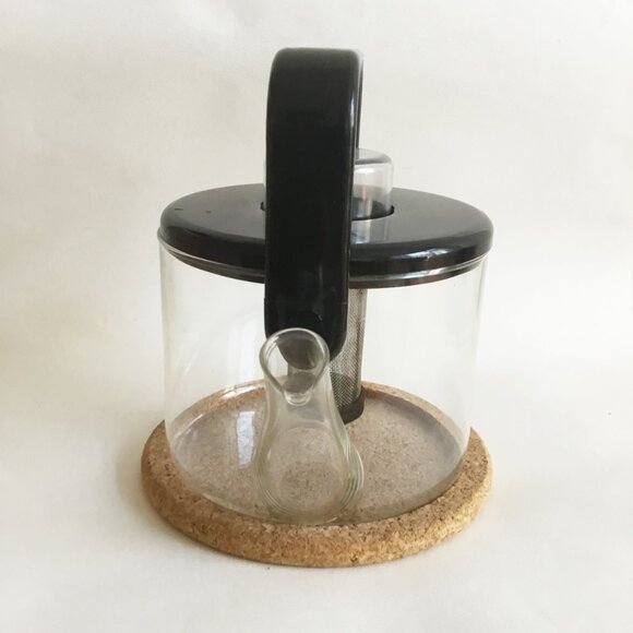 Vintage Bodum Bistro Glass Infuser Tea Pot Glass Black Kettle Space Age Denmark - Picture 3 of 12